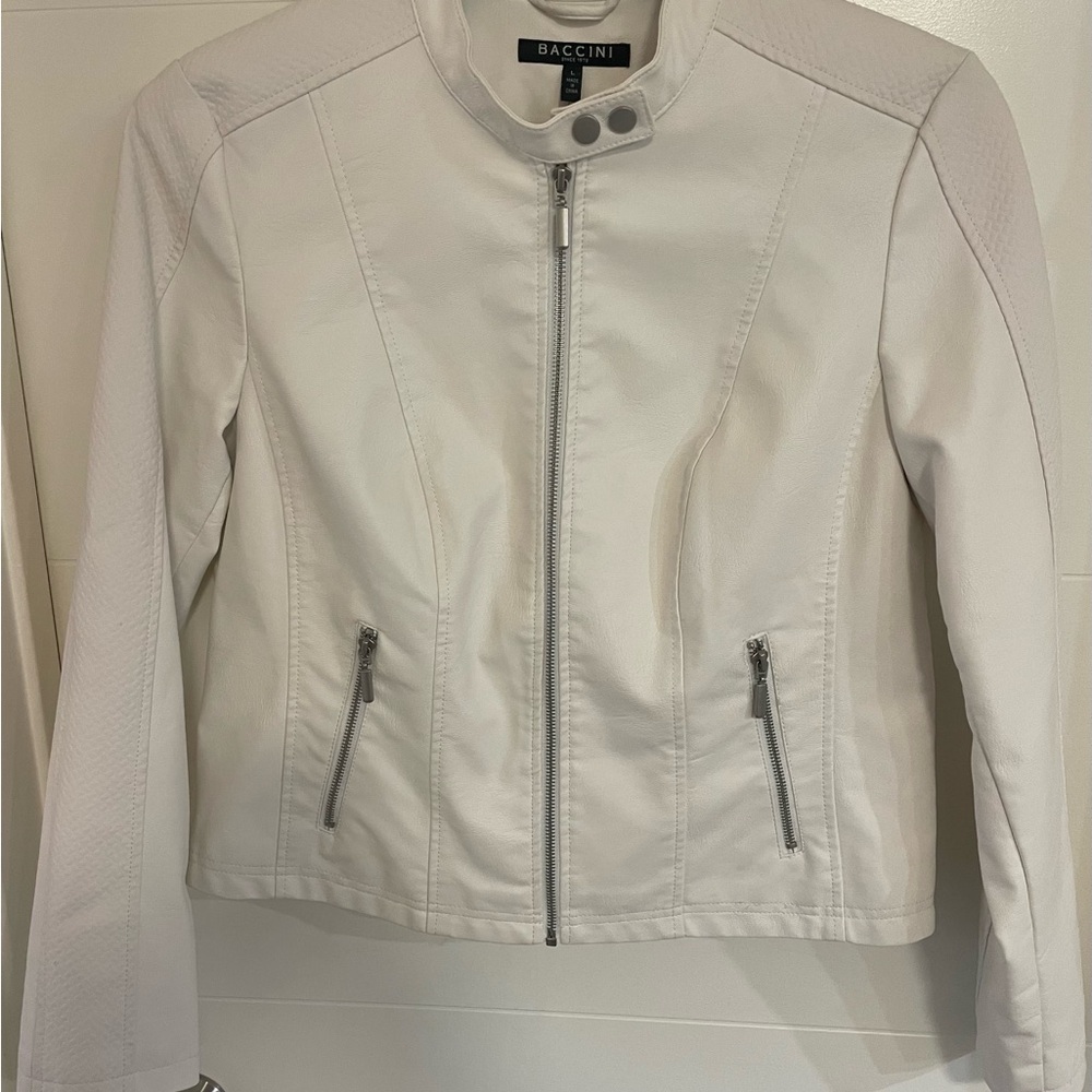 Baccini Women's White/Off White Faux Leather Jacket